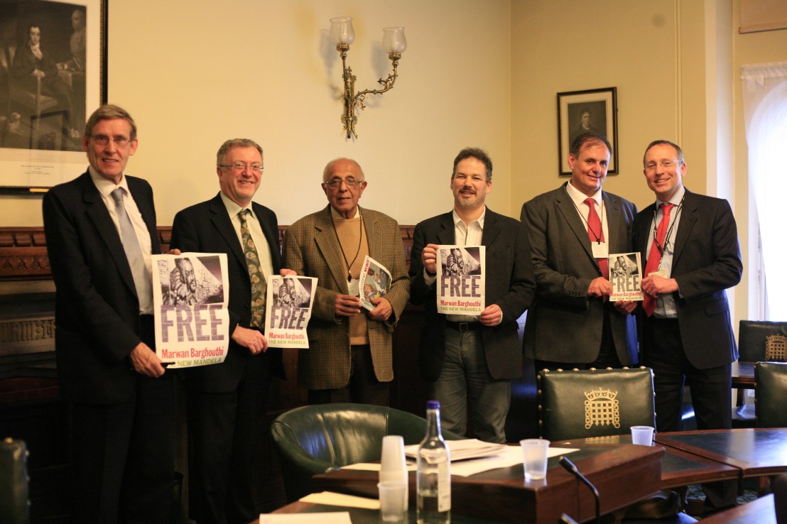 Martin Linton, Richard Burden, Ahmed Kathrada, Dan Judelson, Fadel Takrouri and Andy Slaughter MP Copyright held by PalestineBriefing. Not to be used without permission.